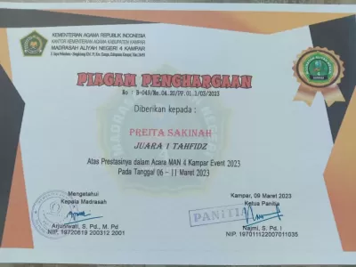 2023-PRESTASI JUARA 1 TAHFIZ MAN 4 KAMPAR EVENT (PREITA SAKINAH)