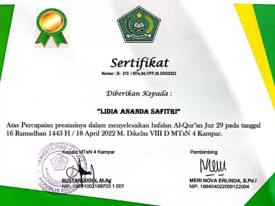 2022-PRESTASI HAFIZ JUZ 29 (LIDIA ANANDA SAFITRI)