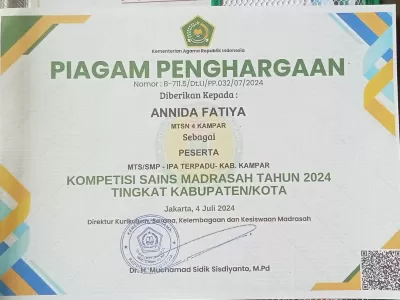 2024-PRESTASINYA SEBAGAI PESERTA KSM IPA TERPADU (ANNIDA FATIYA)