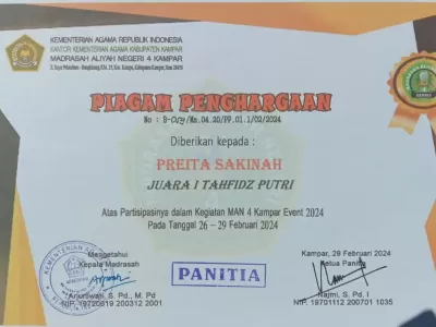 2024-PRESTASI JUARA I TAHFIZ PUTRI MAN 4 KAMPAR EVENT (PREITA SAKINAH)
