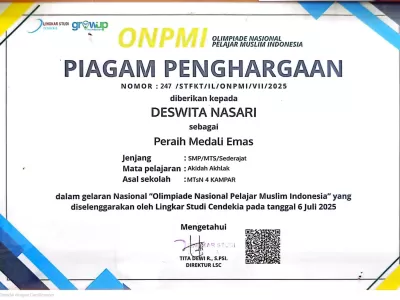 2025-PRESTASI JUARA I (MENDALI EMAS) OLIMPIADE NASIONAL PELAJAR MUSLIM INDONESIA (DESWITA NASARI)